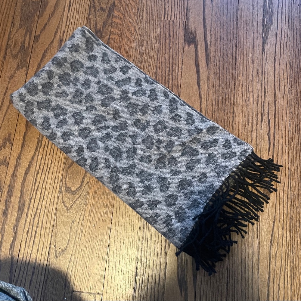 Leopard Print Scarf with Fringe